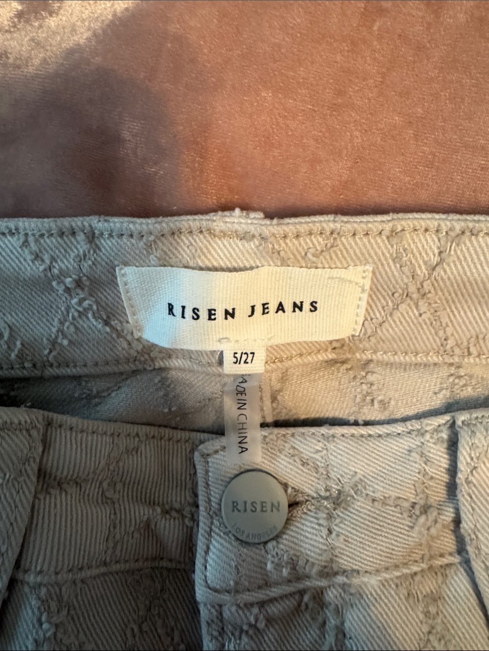 RISEN JEANS Light Beige Textured High-Rise Jeans